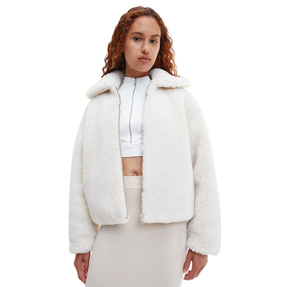 Calvin klein white fur jacket online